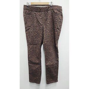 Denim & Co Womens Brown Animal Print Jeans XL Pull On High Rise Straight Leg